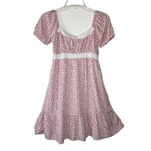 HOLLISTER Red Floral Babydoll Dress Lace Back Smocking Y2K XS